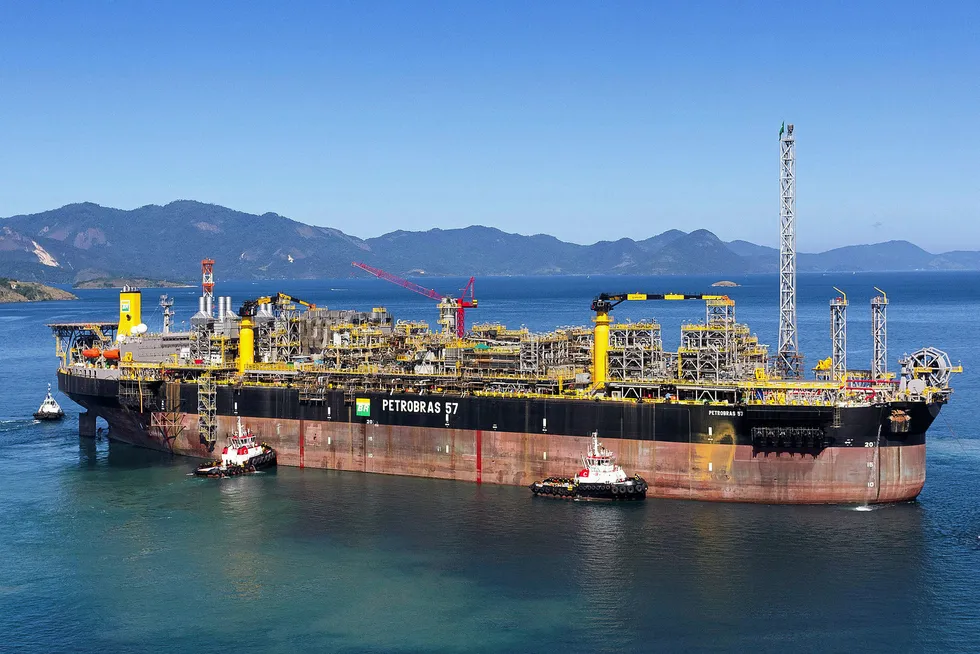 Petrobras P-57 FPSO, which is expected to begin the second phase of the Jubarte post-salt development off Brazil in late 2010. Sent Oct 2010. Photo: PETROBRAS