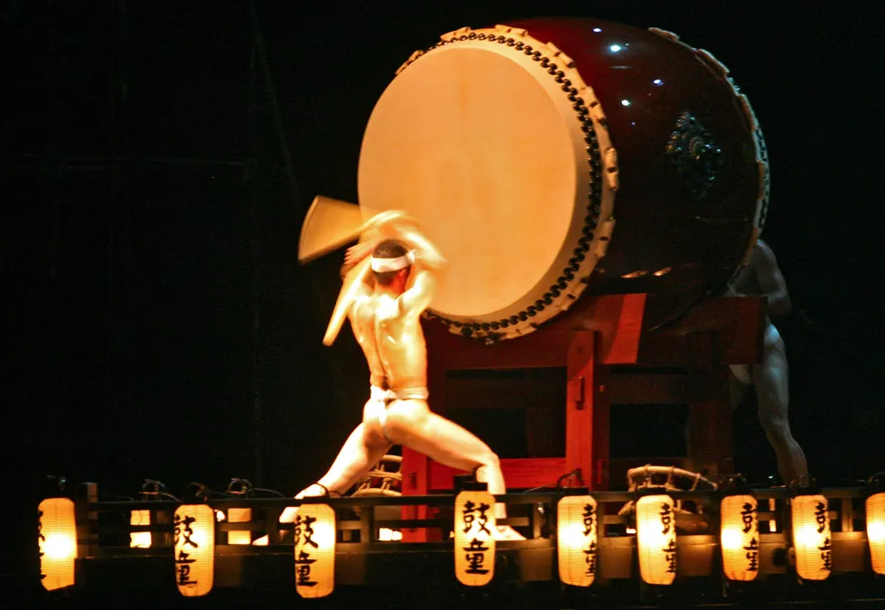 Stellar performance: a musician of Japan's Kodo drummers performing in Niigata Prefecture