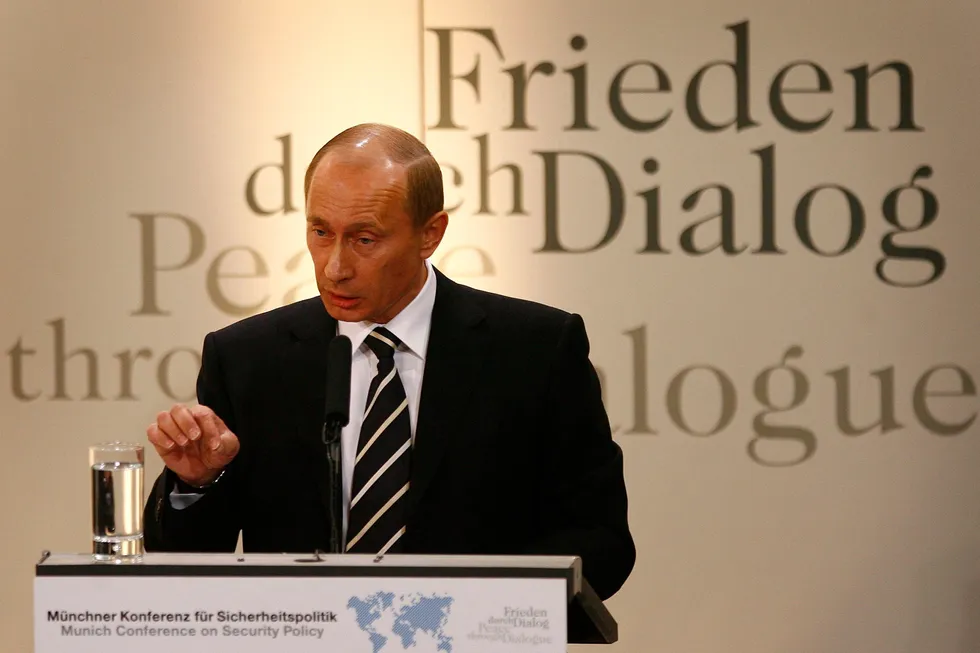 President Putins tordentale mot Vesten i 2007 ble også holdt i München: «Dere misbrukte vår svakhet, men nå er vi ikke svake lengre», sa Putin.