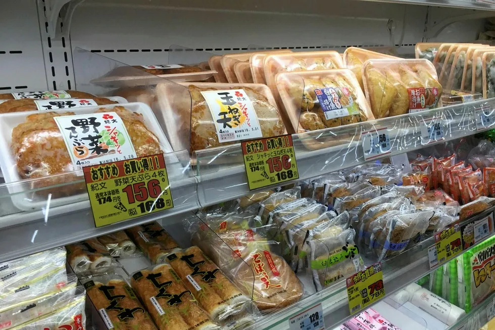Surimi products on the shelves in Japan.