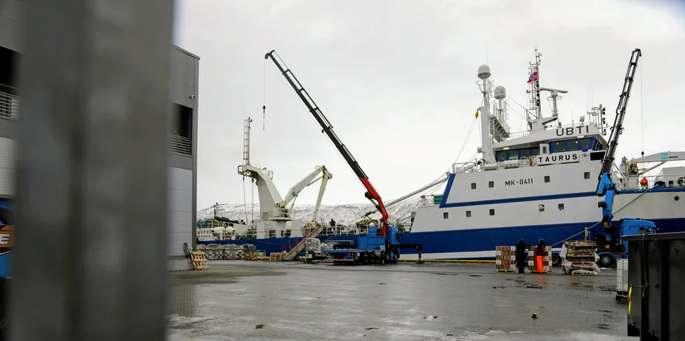 Den russiske tråleren «Taurus» til havn ved Tromsøterminalen i Tromsø 11. mars i år.