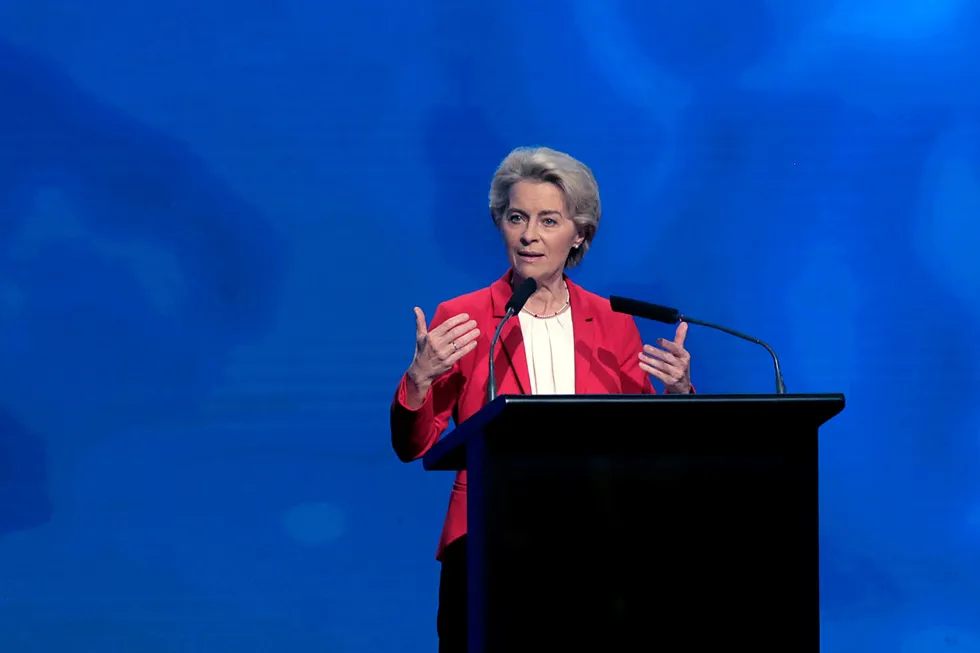 Diversification: European Commission President Ursula von der Leyen speaks during a launching ceremony of gas Interconnector Greece-Bulgaria in Sofia in October 2022.