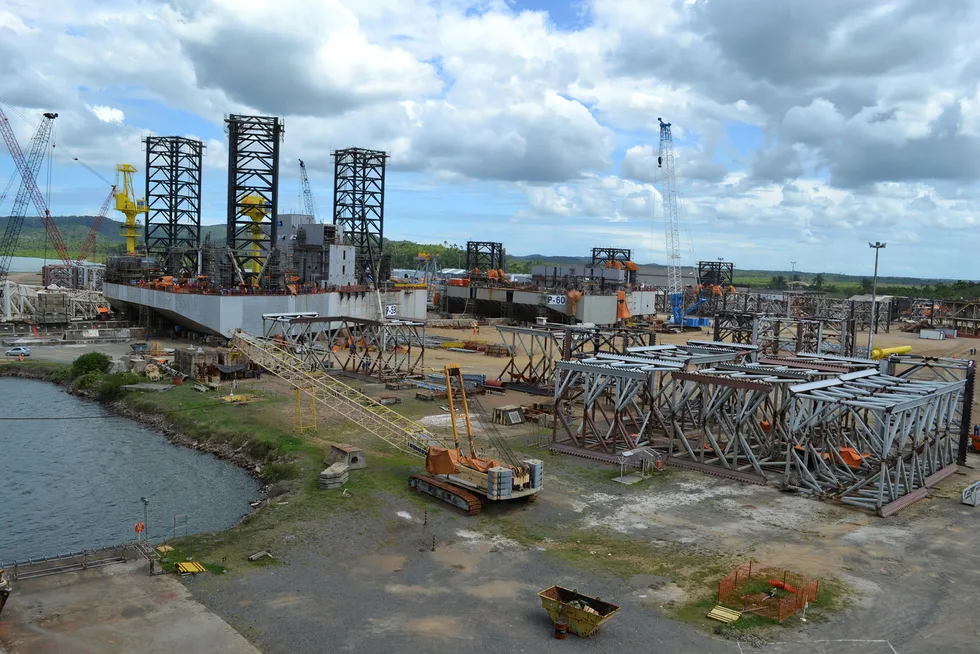 Shallow-water units: the jack-ups P-59 and P-60 being built at the Sao Roque do Paraguacu yard in Brazil's Bahia state