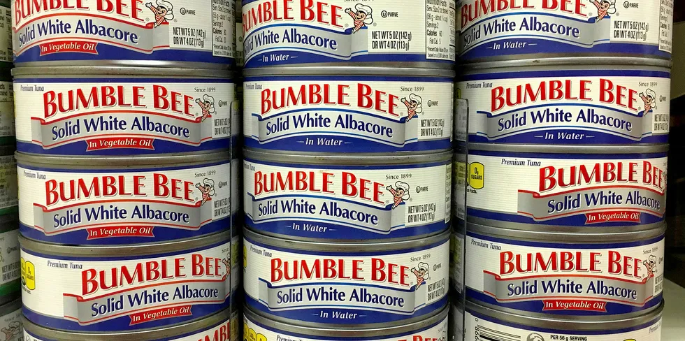 Cans of Bumble Bee tuna albacore.