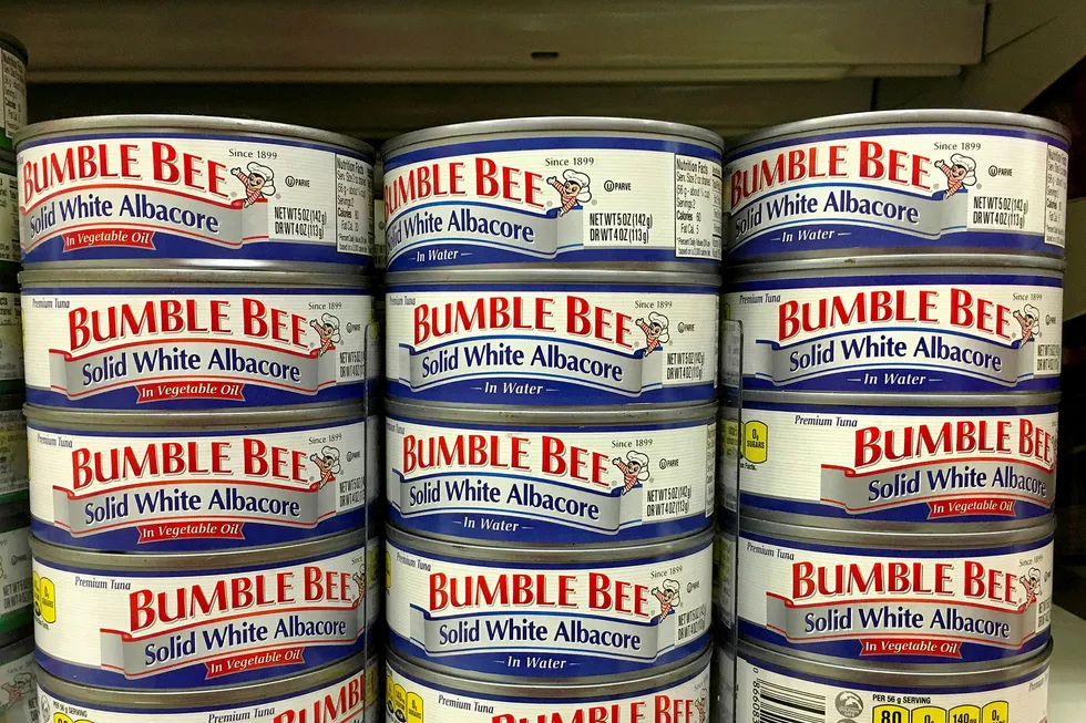Cans of Bumble Bee tuna albacore.
