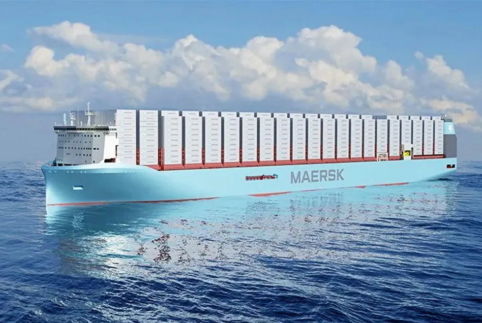 A rendering of Maersk's first methanol dual-fuel container ship.