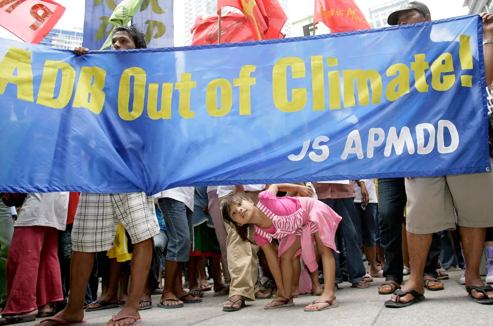 Historic pressure: environmentalists rally at the Asian Development Bank headquarters in the Philippines capital Manila, calling for more funding for low-carbon initiatives