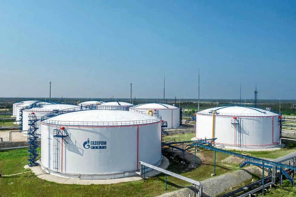 Full capacity: oil storage reservoirs at the Kholmogorskoye field in West Siberia in Russia