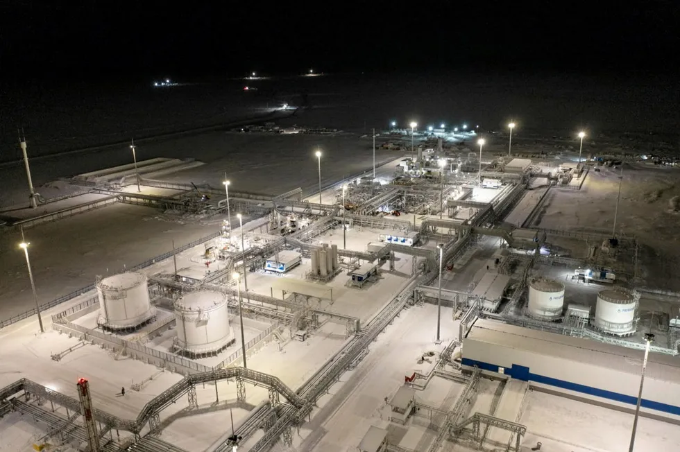 In the darkness: A gas processing centre at the Semakovskoye gas field in the Yamal-Nenets region in West Siberia.
