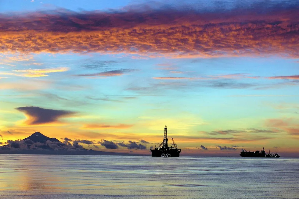 End of the day for offshore work? sunset over the Taranaki basin, New Zealand
