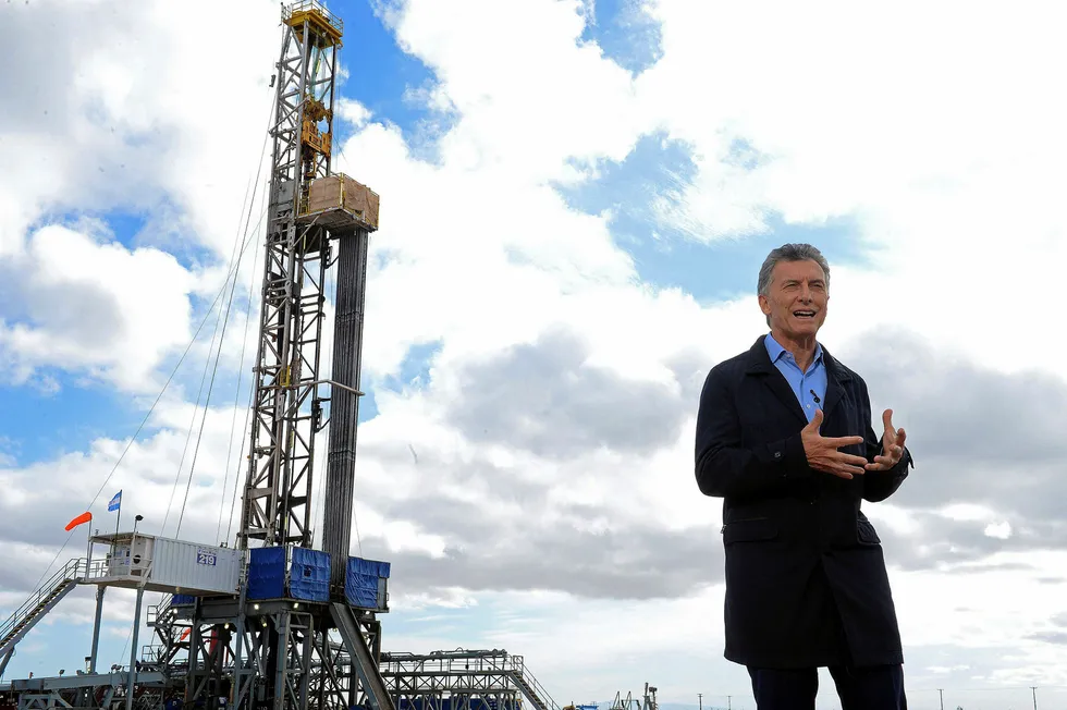 On location: Argentina President Mauricio Macri pictured during a recent visit to the Vaca Muerta shale region