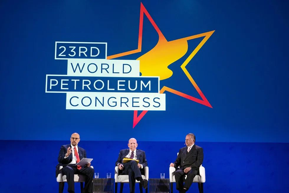From left: Moderator Dr Raul Camba of Accenture; Jim Teague, Chief Executive of Enterprise Products Partners; Charif Souki, Chairman of Tellurian and Founder of Cheniere Energy