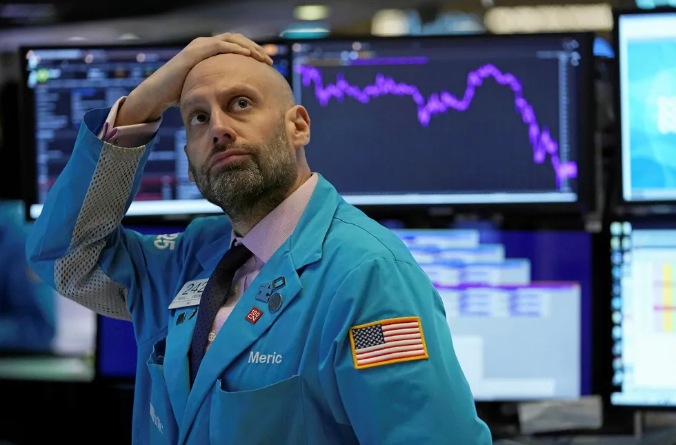 Rise and fall: trader at the New York Stock Exchange before trading was halted on 9 March Photo: AFP/Getty
