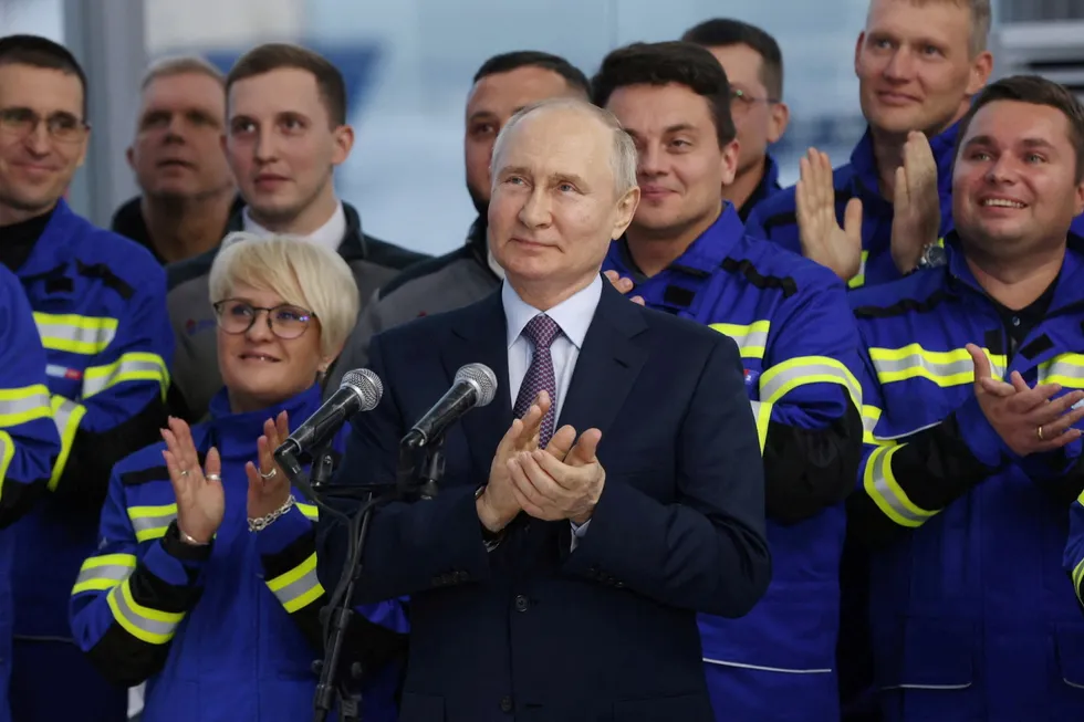 Sanctions bite: Russian President Vladimir Putin at the Arctic LNG-2 site in July, 2023.