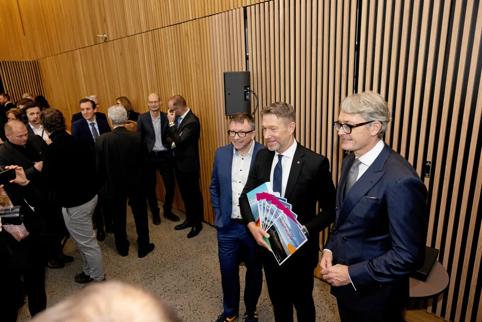 Major stakeholders: (from left) Aker BP chief executive Karl Johnny Hersvik, Norwegian Petroleum and Energy Minister Terje Aasland and Aker BP chairman Oyvind Eriksen.