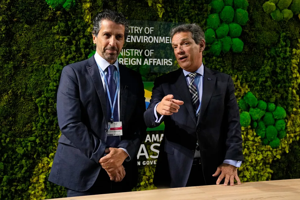 Hot seat: Caio Paes de Andrade (right) — seen here at the COP26 Climate Summit in Glasgow — has been named new Petrobras chief executive