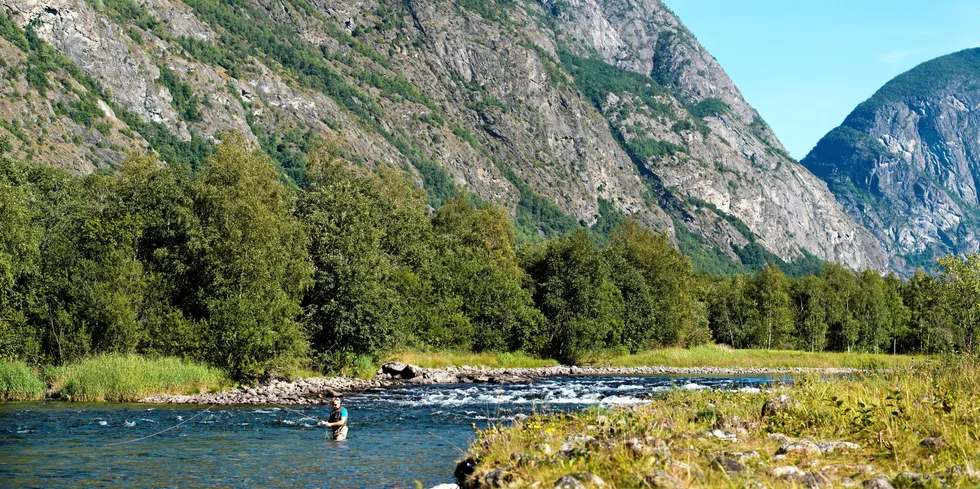 Laksefiske i Lærdalselva i en tidligere sesong.