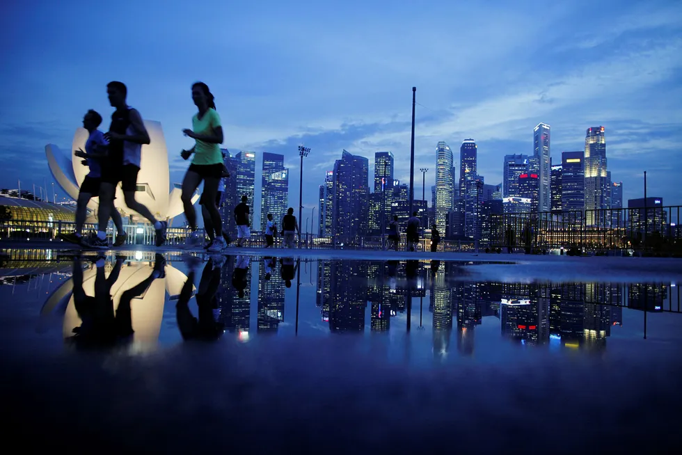 Finansdistriktet i Singapore huser to av de statlige investeringsfondene som er mest aktive i å investere i private teknologiselskaper. Foto: Edgar Su/Reuters/NTB Scanpix
