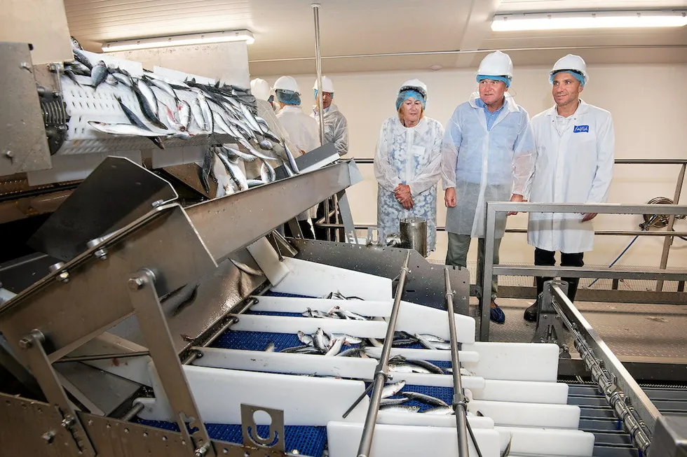 Morrisons CEO Rami Baitieh (right) touring the Falfish Freezing Centre in Cornwall, England. The new £12.8 million plant is able to freeze up to 180 metric tons of fish per day.