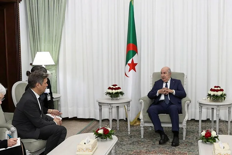 German vice-chancellor Robert Habeck (right) in a meeting with Algerian president Abdelmadjid Tebboune (left)