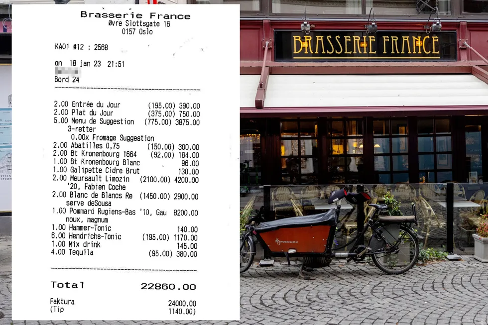Det ble magnum og litt til på Brasserie France – svindleren spiste og drakk på Brasserie France i Oslo for nesten 23.000 kroner.