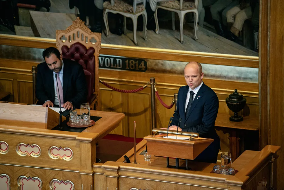 Finansminister Trygve Slagsvold Vedum fremla regjeringens forslag til statsbudsjett for 2023 for Stortinget 6. oktober.