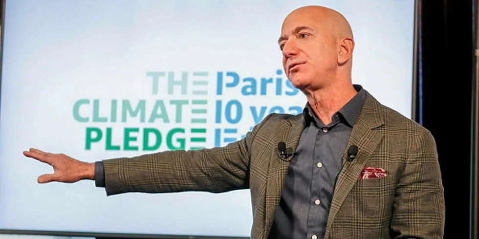 Amazon CEO Jeff Bezos announces the co-founding of The Climate Pledge in 2019.