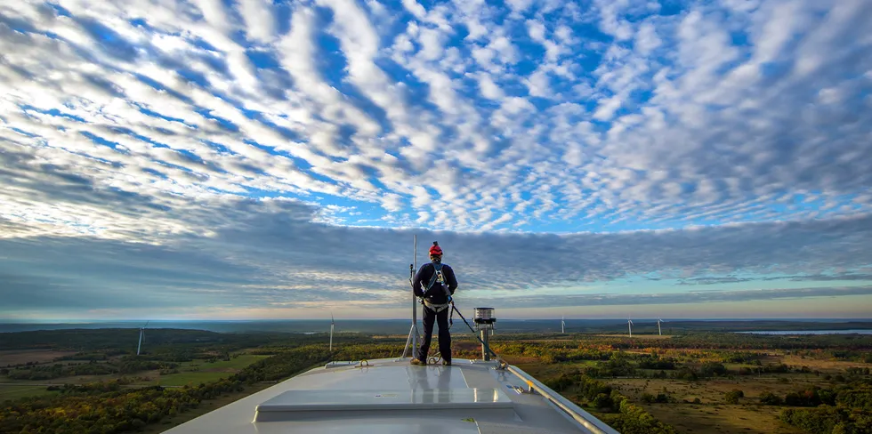 GE wind turbines at McLean's Mountain wind farm in Ontario, Canada, where only 165MW of new plant was installed in 2020 - a far cry from the US' 17GW