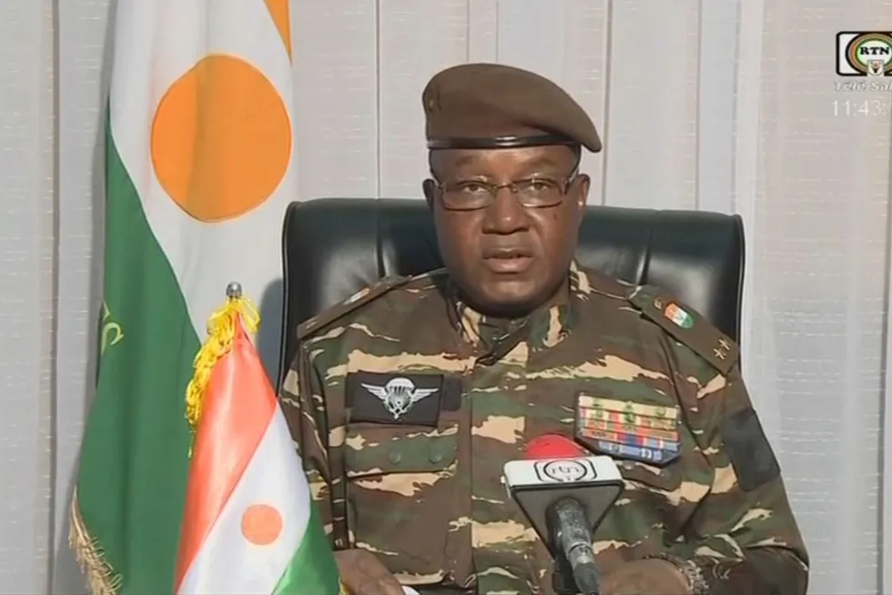 A video frame grab of General Abdourahamane Tchiani, head of Niger’s military junta.