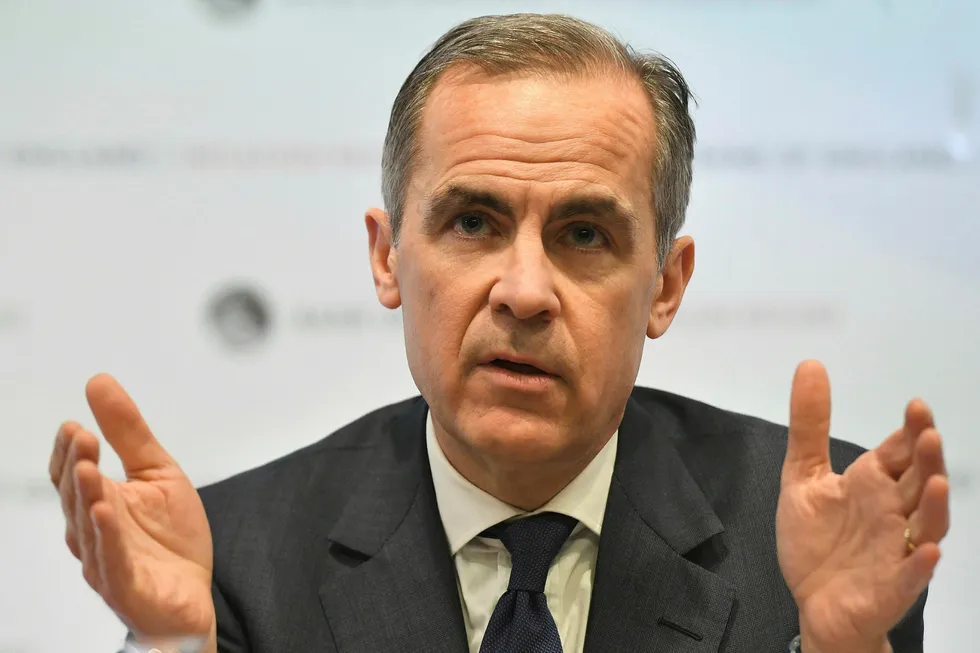 Sentralbanksjef Mark Carney i Bank of England setter sannsynligvis opp renten i mai, noe som er raskere enn tidligere ventet. Foto: Victoria Jones/AFP/NTB Scanpix