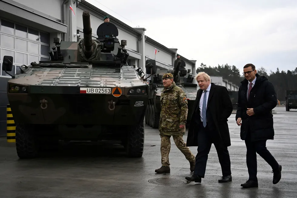Alarmed: British Prime Minister Boris Johnson (center) reportedly told allies that he fears for the security of Europe