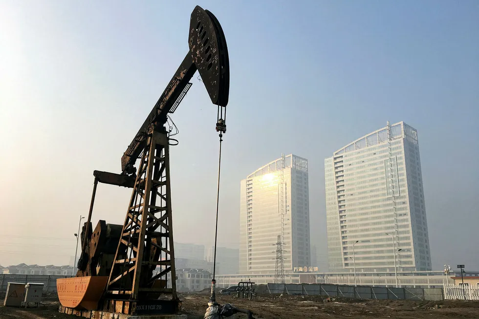 Falling output: a pumpjack at Sinopec's Shengli oilfield in Dongying, Shandong province