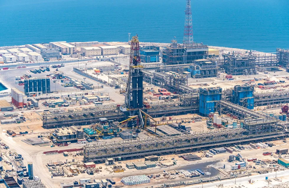 Adnoc drilling. An island drilling rig in operation for Adnoc.