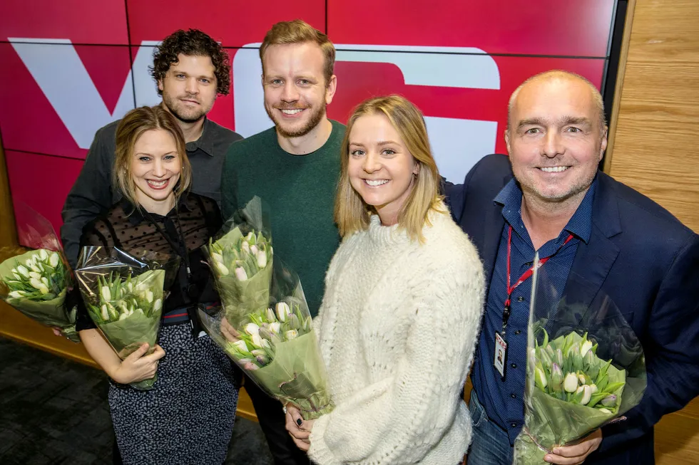 VG ansetter seks nye sjefer. Fra venstre: Eva-Therese Loo Grøttum, Eirik Borud, Mathias Jørgensen, Randi Elise Midtskogen og Robert Simsø.