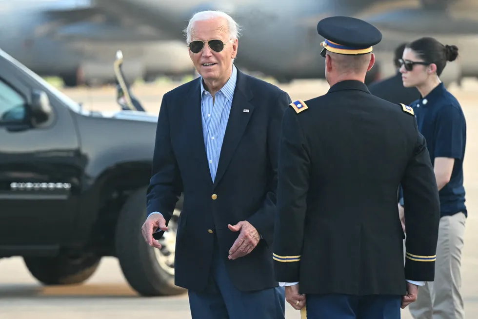 President Joe Biden på vei hjem til Wilmington i Delaware i går ettermiddag.