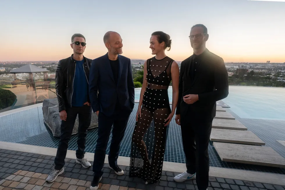 Anders Danielsen Lie, Eskil Vogt, Renate Reinsve og Joachim Trier under mottagelsen for filmen «Verdens verste Menneske» i Hollywood.