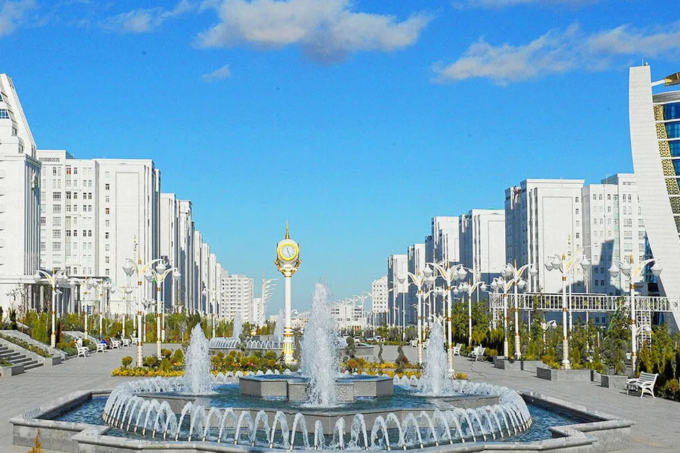 White obsession: View over a central street in Turkmenistan capital of Ashgabat