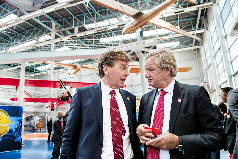Bjørn H. Kise (til venstre) og Bjørn Kjos selger seg gradvis ned i Bank Norwegian og Norwegian.