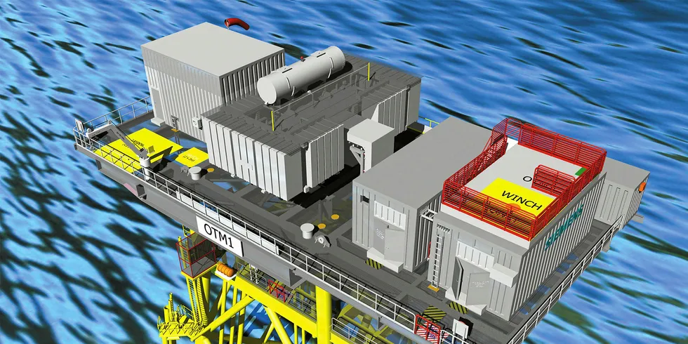 Siemens' standalone Offshore Transformer Module, a slimline substation that will be installed at Albatros on a monopile foundation Photo: Siemens