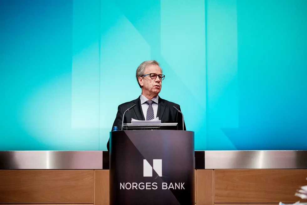 Sentralbanksjef Øystein Olsen i Norges Bank legger torsdag frem rentebeslutningen. Bildet er tatt ved en tidligere anledning. Foto: Fartein Rudjord