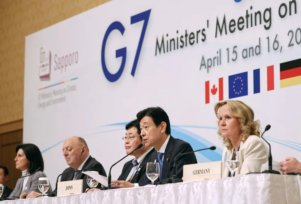 Sapporo: Japan’s Environment Minister Akihiro Nishimura and Minister of Economy, Trade & Industry Yasutoshi Nishimura at the G7 meeting.