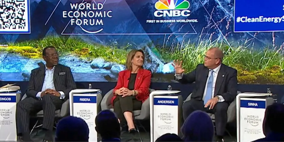 Henrik Andersen (second right) on the Davos panel with (left to right) Namibian president Hage Geingob, Spanish ecological transition minister Teresa Ribera and ReNew Power CEO Sumant Sinha.