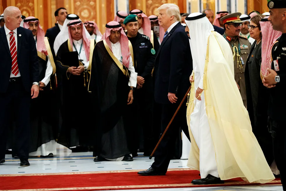 USAs president Donald Trump holdt en tale for muslimske leder med temaet vennskap, håp og kjærlighet i Riyadh søndag. Foto: Evan Vucci/AP/NTB Scanpix