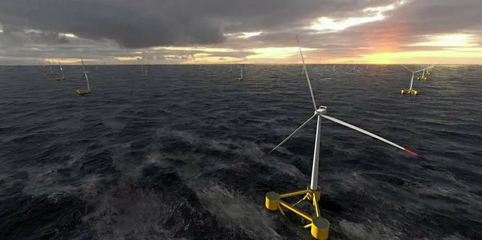A rendering of Aker Offshore Wind turbines in the North Sea