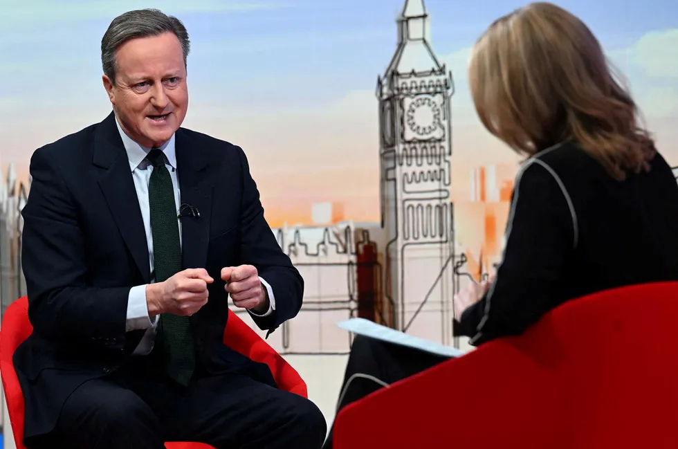 UK Foreign Secretary David Cameron appears on 'Sunday with Laura Kuenssberg' in London, Britain January 14, 2024.