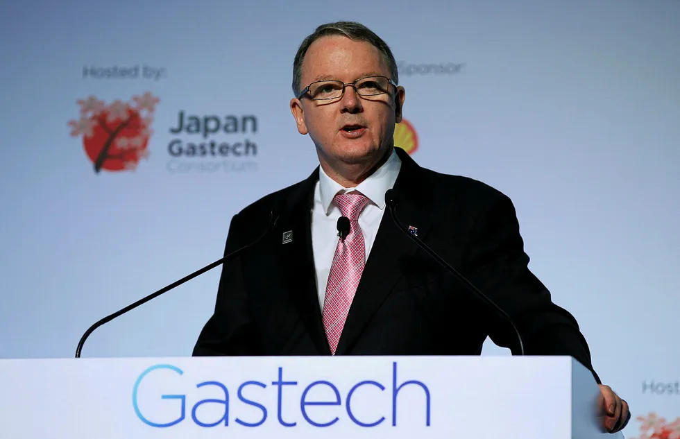 Tolling: Woodside Petroleum chief executive Peter Coleman speaks at Gastech in Chiba, Japan