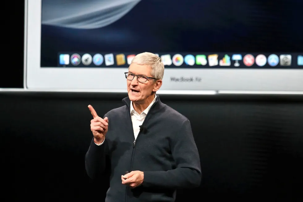 Apple-sjef Tim Cook på en tidligere produktlansering i Apple.