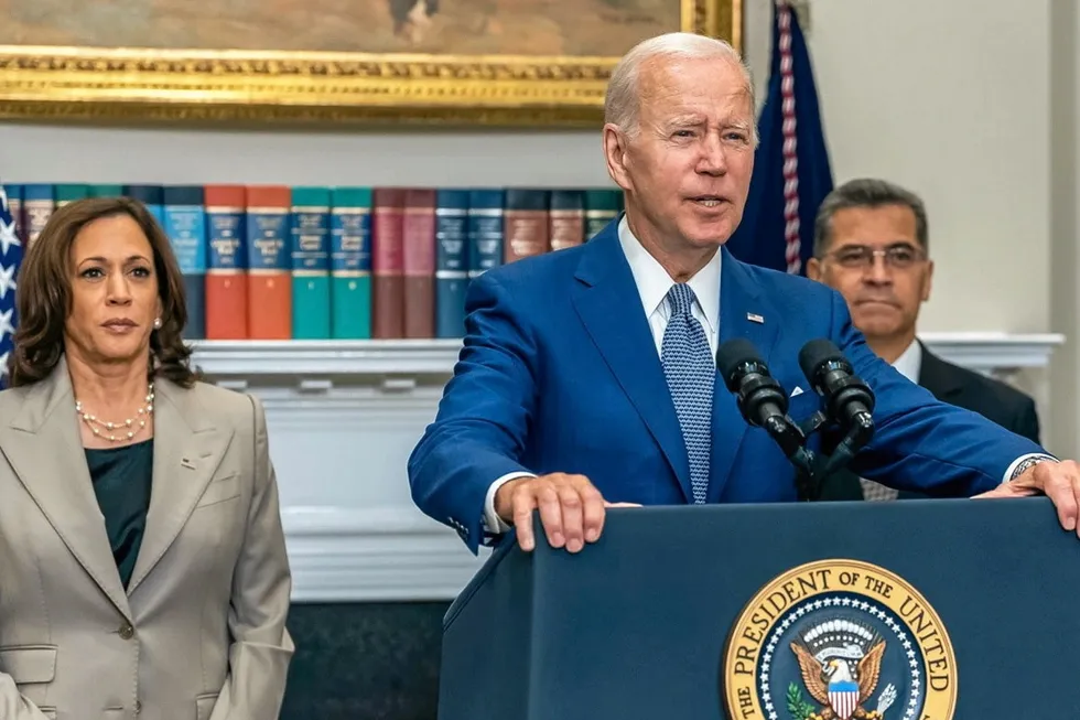 Proposed budget: US President Joe Biden (centre) speaks at a White House event