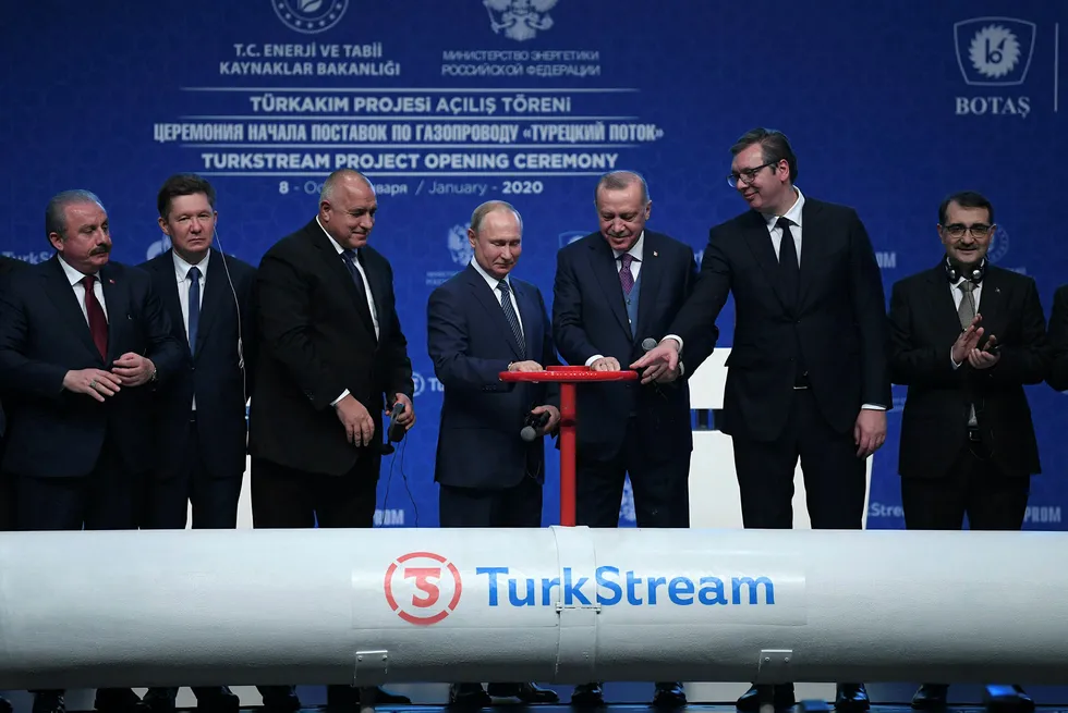 Pipeline plans: the opening ceremony for Gazprom's subsea gas export pipeline to Turkey, TurkStream, in Istanbul, earlier this year
