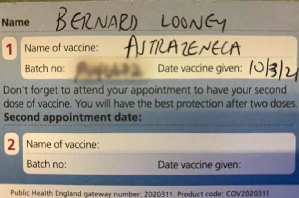 First dose: BP chief executive Bernard Looney has had his first Covid-19 vaccination jab in the UK